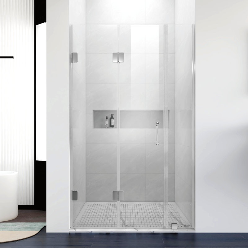 UKH10 53-1/2 in. to 54-3/8 in. W X 80 in. H Frameless BI-Fold Shower Door with U-Chanel and 3/8 in. (10mm) Clear Glass in Chrome