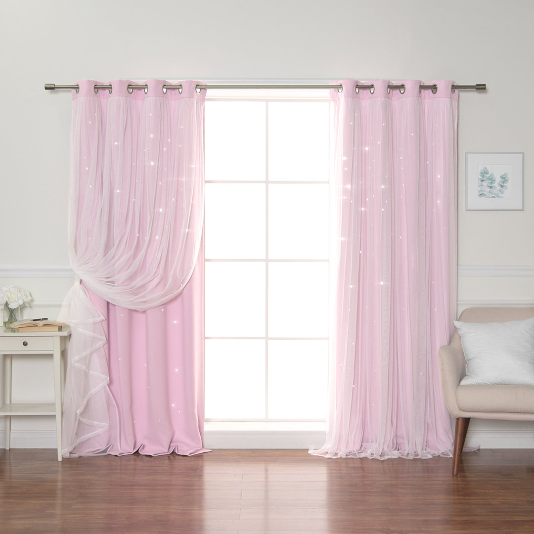 Jenifer Tulle Overlay Star Cut Out Solid Room Darkening Grommet Curtain Panels (Set of 2) Andover Mills™ Baby & Kids Curtain Color: Pink Size per Panel: 52" W x 63" L