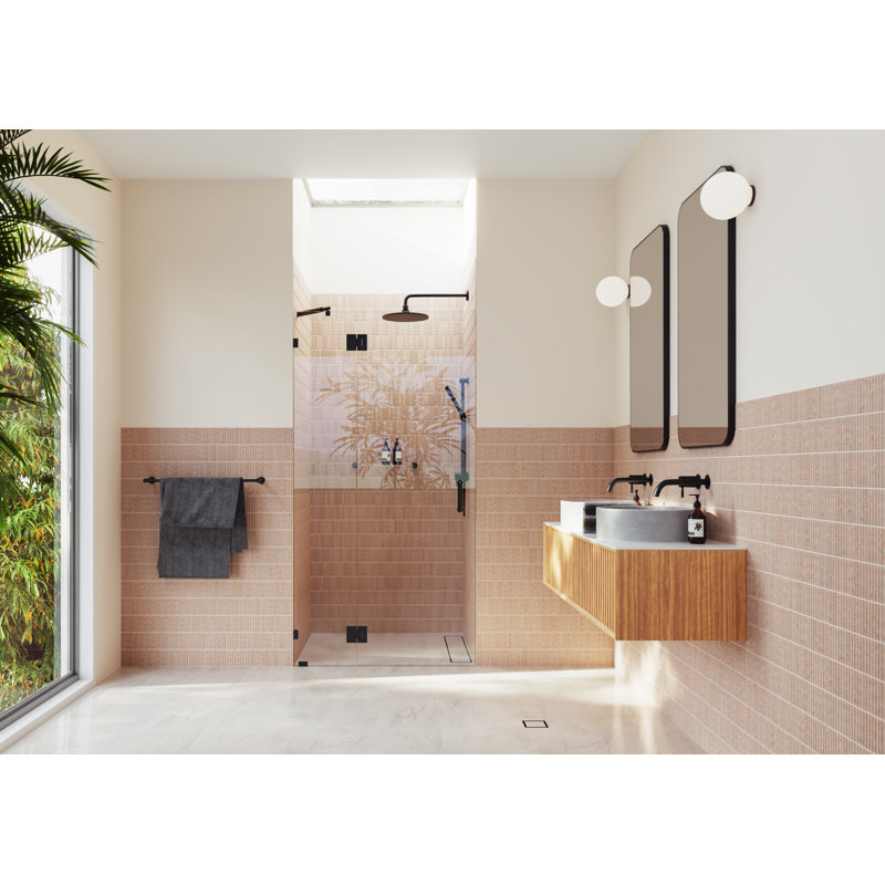 Halo 39.25 in. x 78 in. Frameless Glass Hinge Shower Door, Matte Black