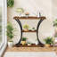 Console à 3 niveaux avec tablettes ouvertes en bois, table d'entrée en métal incurvée, table de canapé étroite derrière le canapé, table d'appoint rustique pour le couloir, le vestibule et le salon, brun et noir