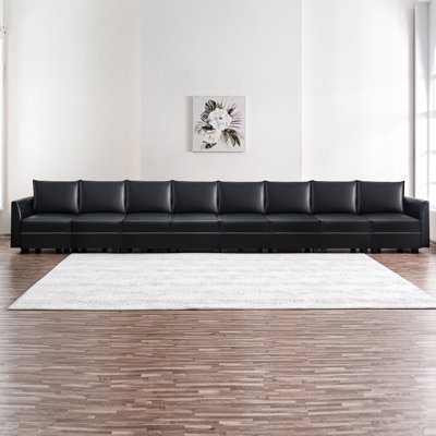 Ruedi 8-Seater Air Leather Modular Sectional Sofa Sleeper – Spacious Convertible Couch for Living by Hokku Designs
