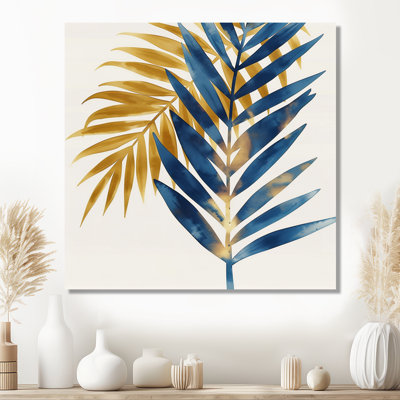 Blue and Gold Palm Leaves IV - Palm Trees Wall Art Palm Canvas Print