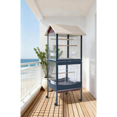 Cage à oiseaux, très grande cage à oiseaux de 66 po de hauteur, plateau amovible, toit imperméable, roulette verrouillable facile à nettoyer, application intérieure et extérieure pour conure, ara, perruche, cockatiel, tourtereaux