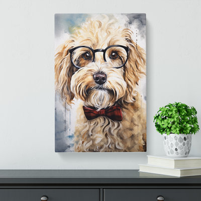 Labradoodle With Glasses Painting - Wrapped Canvas