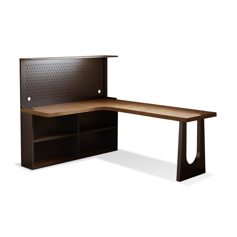 Bureau en bois massif brun et noir en forme de L, Retour à gauche, H 29,53 po x l 70,87 po x P 47,24 po