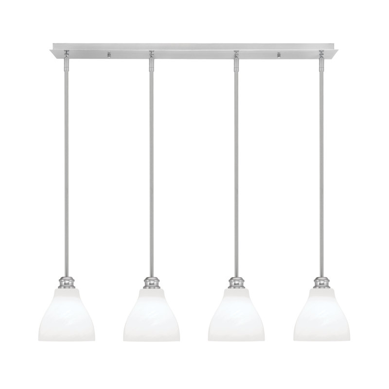 Luminaire suspendu linéaire 4 lumières Edge avec verre en marbre blanc 6,25 po Edge, Nickel brossé
