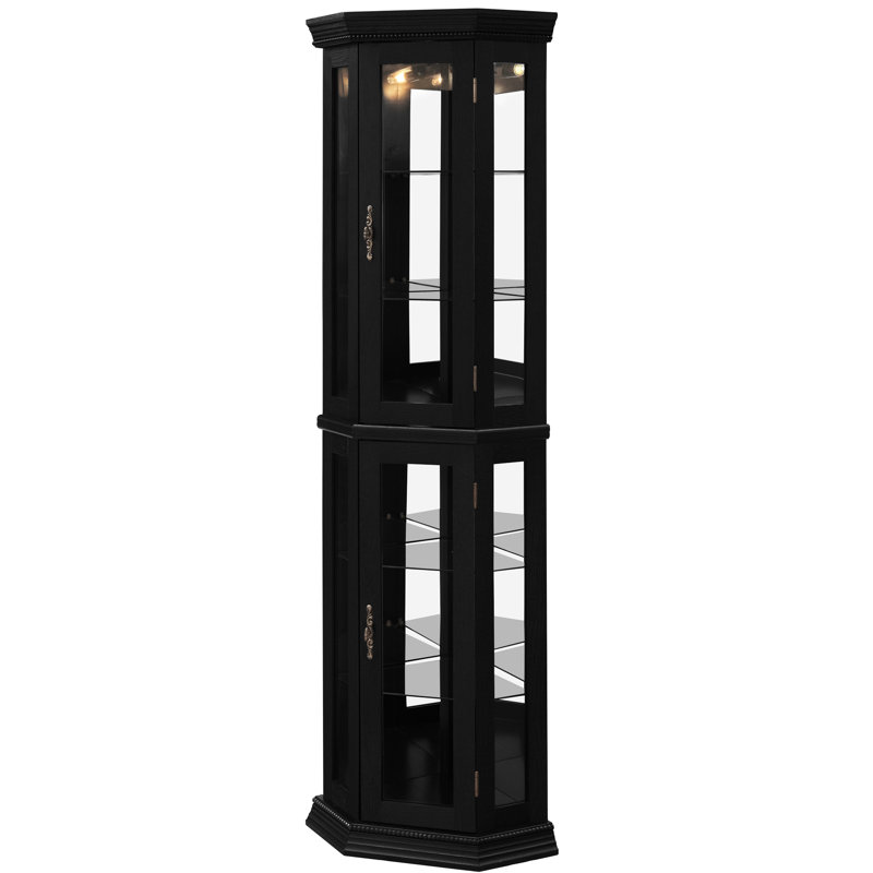 Vitrine peu encombrante avec 6 tablettes réglables, conception intégrée et inclinable, perles sphériques d'inspiration rétro au design intemporel noir, portes en verre à fermeture latérale, rangement personnalisable,