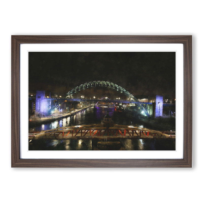 Tyne Bridge in Newcastle - Picture Frame Painting, 27cm H x 36cm W x 2cm D, Walnut Framed