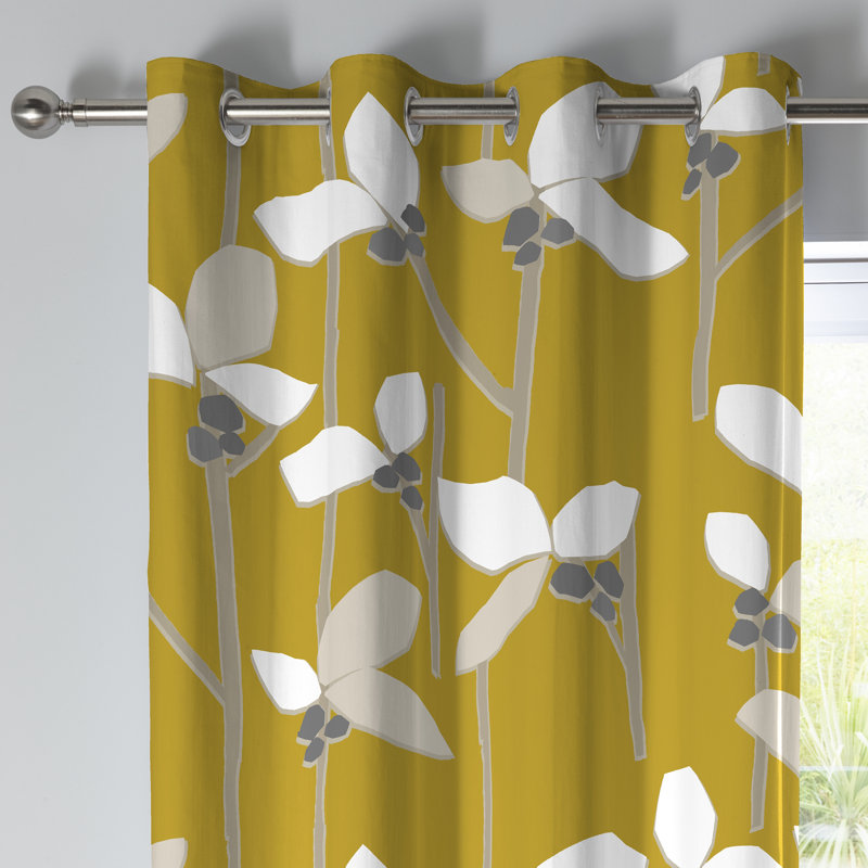 Kalmar Cotton Blackout Sliding Panel Pair, Ochre, Width 168 x Drop 137 cm