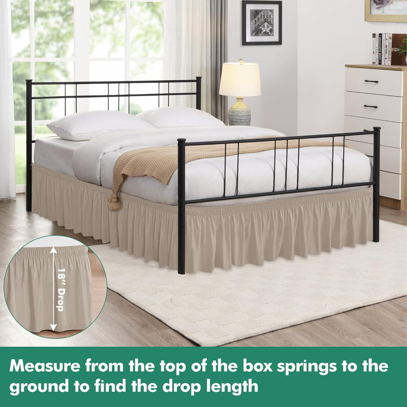 Wrap Around Bed Skirts With Split Corners For Queen Beds 18" Drop, Light Camel Adjustable Elastic Dust Ruffles Easy Fit Wrinkle Resistant Silky Luxurious Fabric Machine Washable