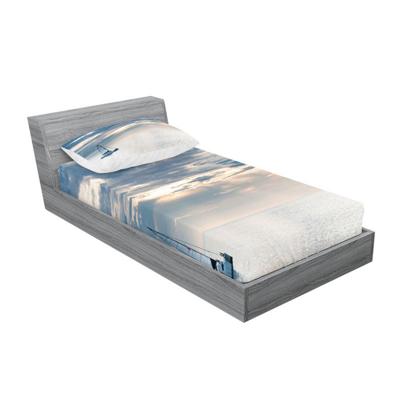 Drap-housse et coussin décoratif Ambesonne, bleu, Ensemble de draps pour lit simple + deux taies d'o