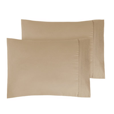 Southshore Fine Linens Vilano Springs Pleated Hem Pillowcase Set in Taupe, 110 GSM Double-Brushed Microfiber, Wrinkle-Resistant and Machine Washable, 2 Pillowcases, Queen / Standard