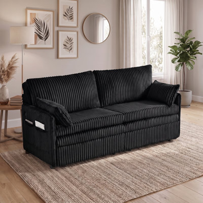 73" 3-in-1 Convertible Pull Out Sofa Bed with Side Pocket & USB Ports, 68"x68" Sleeping Area, Space Saving for Living Room Apartment Small Spaces
