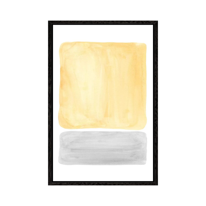 Yellow And Grey Watercolour Shapes - Painting on Canvas, 152.4cm H x 101.6cm W x 3.81cm D, Black Framed