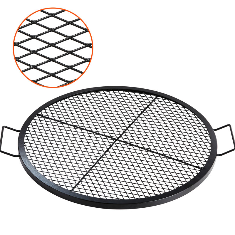 Barbecue brasero de 76 cm (30 pouces), grille ronde en acier robuste, portable pour le camping, maille diamant pour une cuisson uniforme, avec support en fil de fer en X, idéal pour les fêtes en plein air, qualité alimentaire et