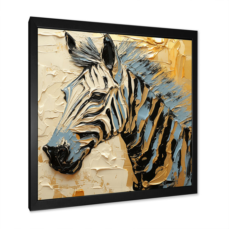 Noir, jaune, zèbre, zèbre encadré sur toile, H 30 po x l 30 po x P 1 po, Noir