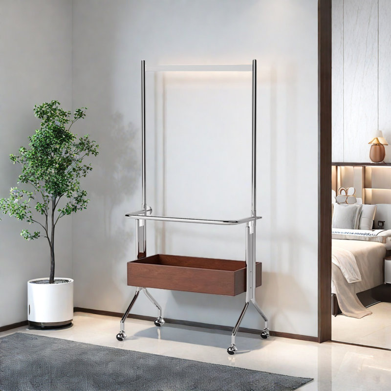 Bottom Stainless Steel Coat Rack 360° Wheels, Dull Red