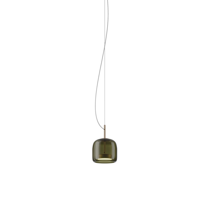 Jube 1 - Light LED Pendant, 85" H x 7" W x 7" D, Old Green Transparent, Matte Gold