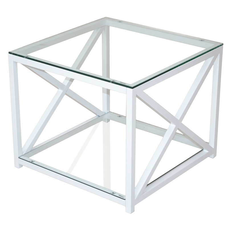 Almaguer Glass Top End Table, White