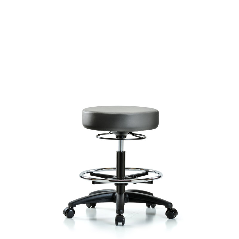 Tabouret en vinyle sans dossier - hauteur de banc moyenne avec anneau de pied chromé et roulettes en vinyle Supernova bleu marine