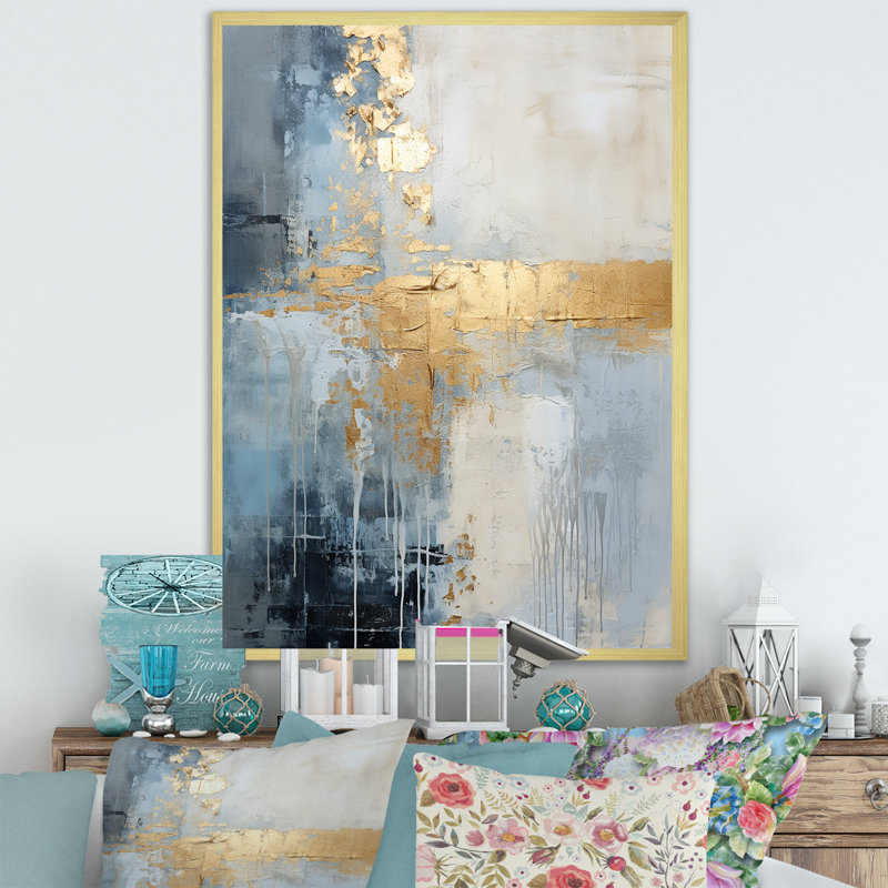 Beige et or simple paysage d'hiver - Paysage d'hiver encadré, art mural, Cadre doré simple, H 20 po x l 12 po x P 1 po