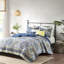Courtepointe réversible bleue / double - Motif floral 3 coussins décoratifs 100% microfibre Laver à la machine avec un jet large médaillons lavables-120945434-120945435