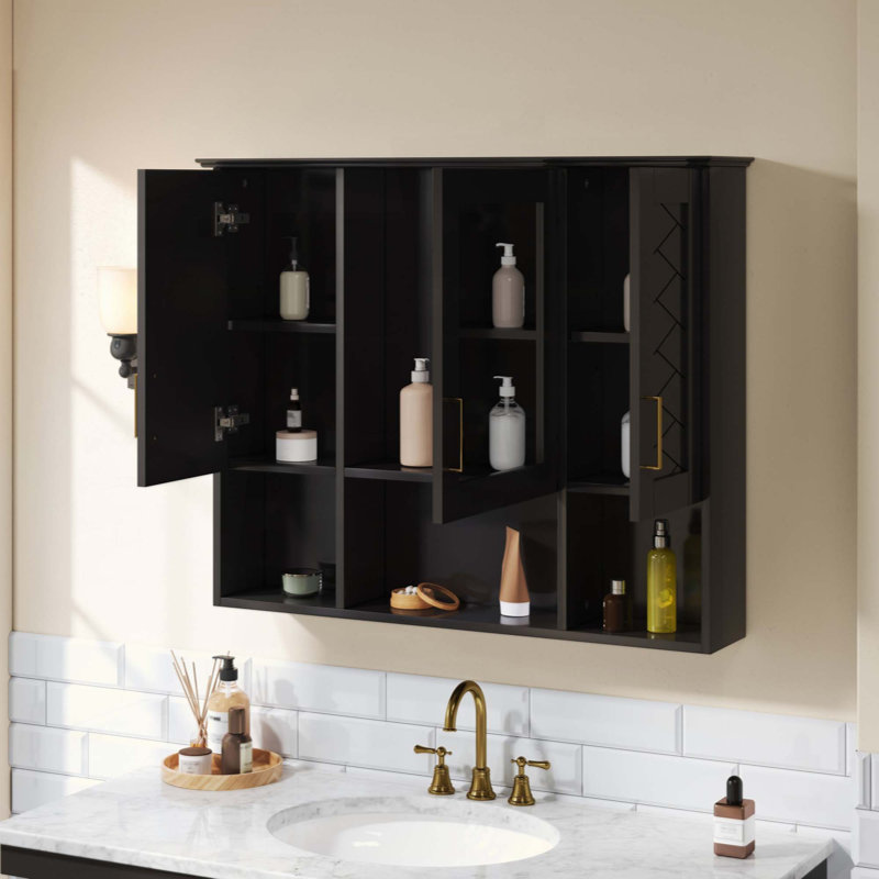 Armoire à pharmacie murale 2 en 1 avec tablettes réglables et portes à fermeture douce, miroir haute définition avec rangement pour meuble-lavabo