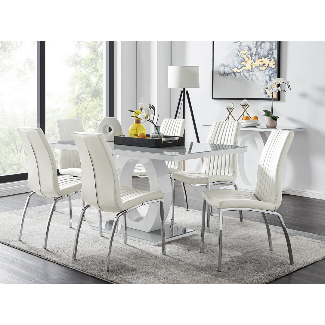 Scottsmoor Modern High Gloss Halo 6 Seater Dining Table Set with Luxury Faux Leather Dining Chairs East Urban Home Chair