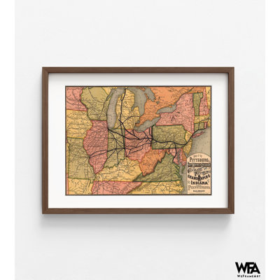 Pittsburgh, Fort Wayne et Chicago, Cleveland et Pittsburgh, Grand Rapids, Indiana et Pennsylvanie, États-Unis, carte, carte colorée antique