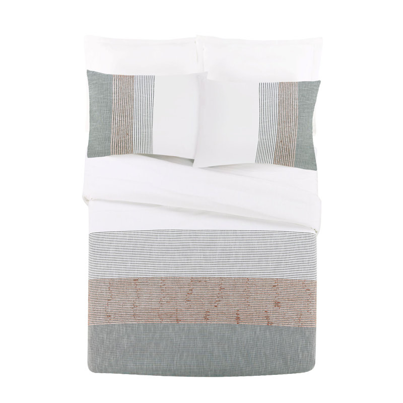 Ensemble de housse de couette en coton standard gris 3 pièces, Couette grand + 2 taies décoratives standard
