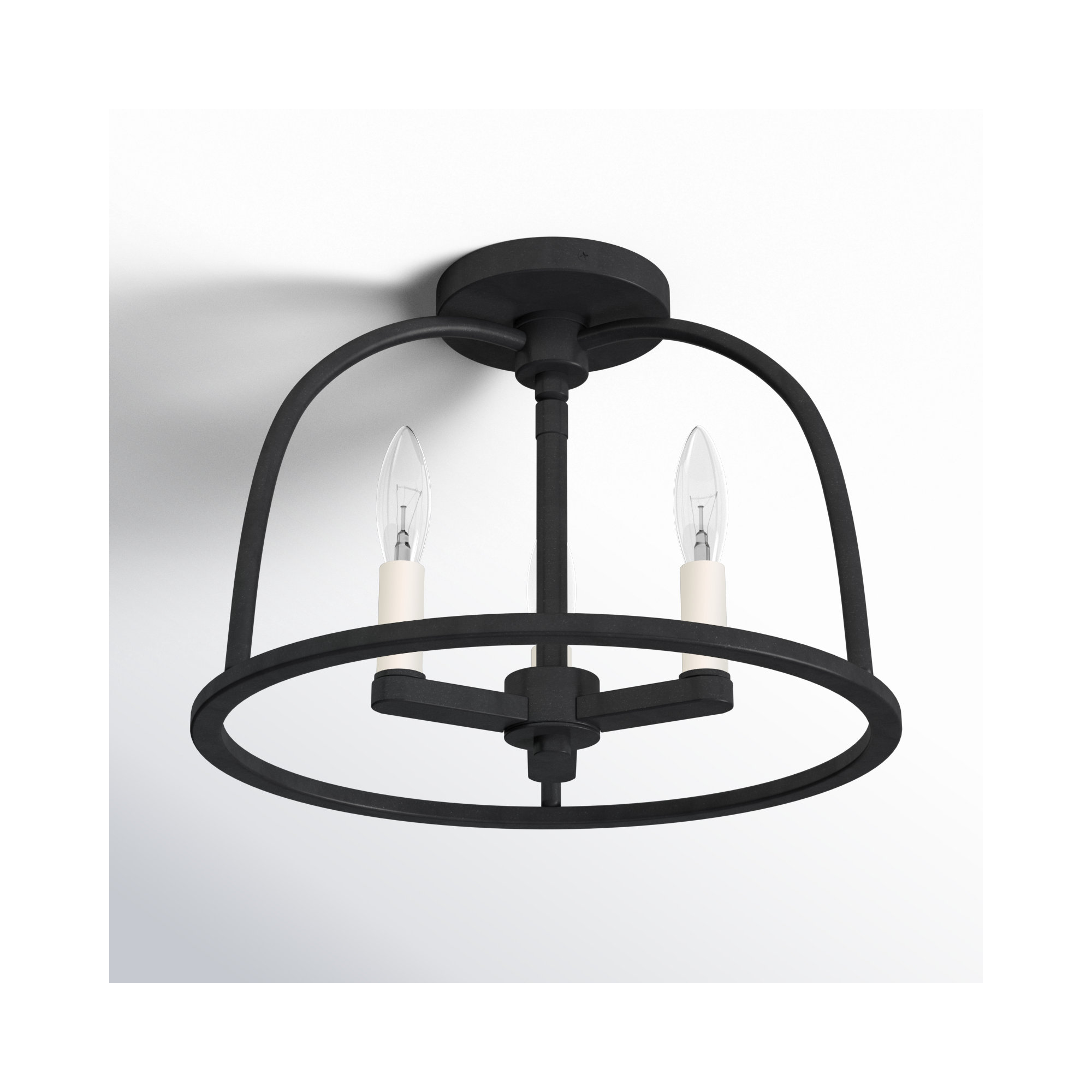 3 Light Semi Flush Mount, Black