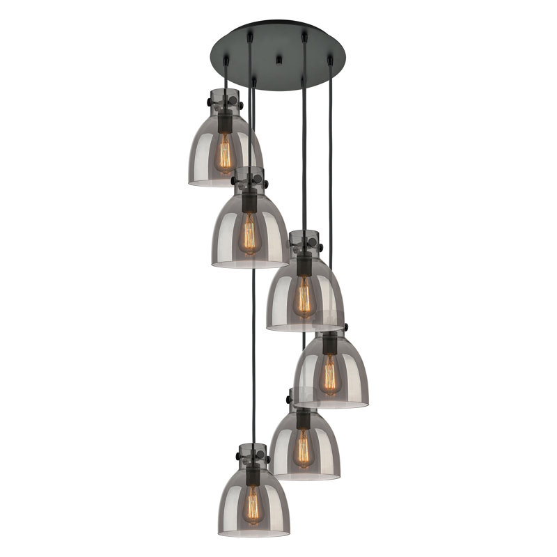 Luminaire suspendu 6 lumières Amrith, Gris fumée clair, Noir mat