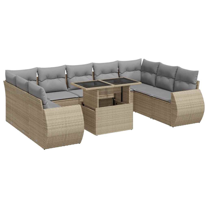  Ensemble de canapé de jardin avec accoudoirs réglables en rotin PE beige