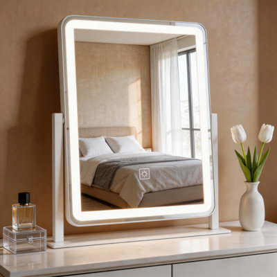 Miroir de maquillage rectangulaire à DEL, miroir de coiffeuse avec lumières, commande tactile intelligente, miroir de bureau à intensité variable 3 couleurs avec grossissement 10 fois