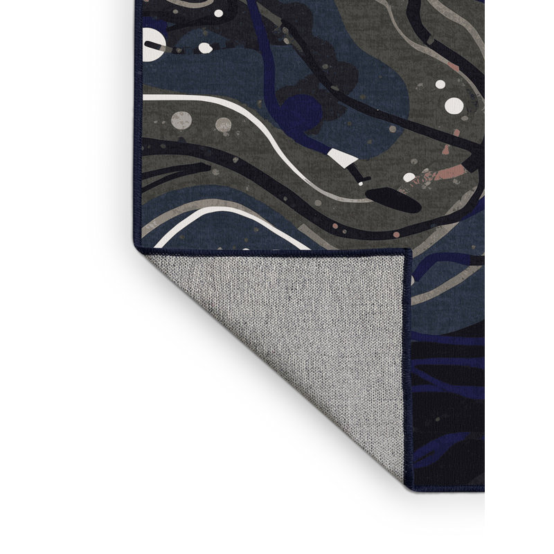 Tapis éclectique abstrait en maille lavande lavable à la machine Osnat, 7 x 9