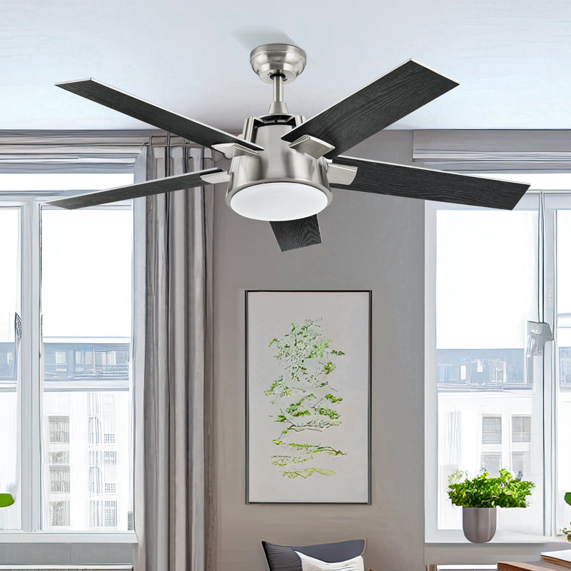 Ventilateur de plafond standard intelligent à 5 pales DEL avec télécommande, commande murale et ensemble d'éclairage inclus