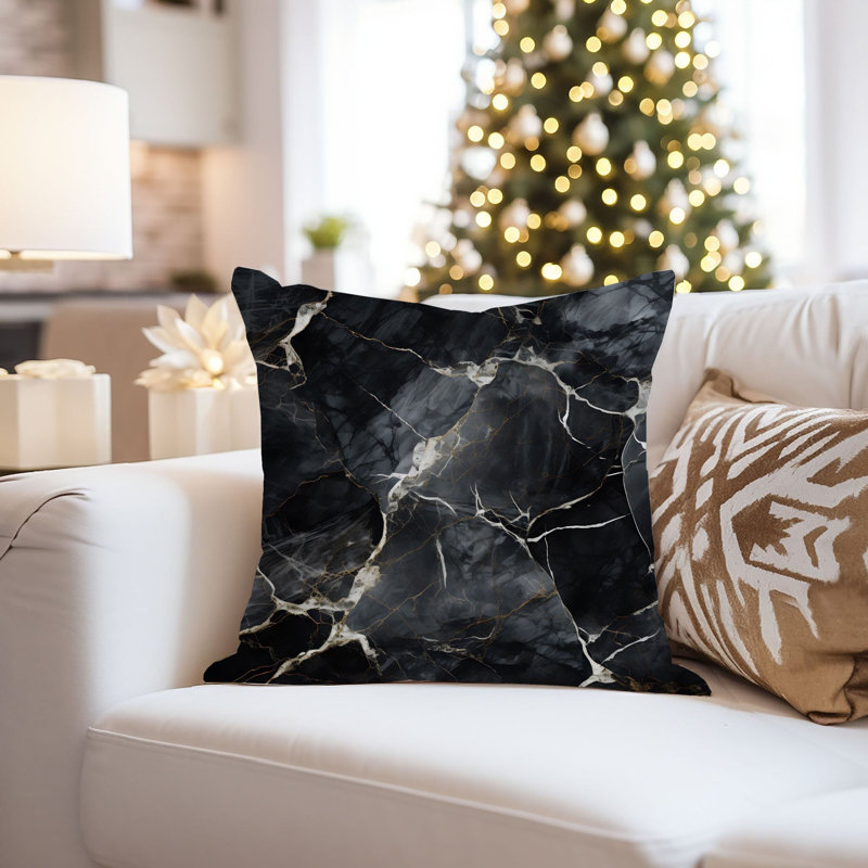 Abstract Black Marble Geode Symphony I Modern, 18"H x 18"W