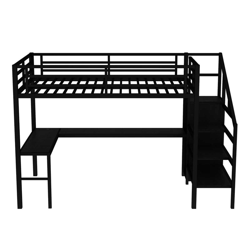 Lit mezzanine avec bureau en L et port USB, lit mezzanine avec garde-robe et tablette réglable pour les adolescents adultes