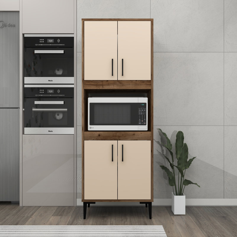 Linesville 168.6Cm H x 60Cm W x 35Cm D Oven Cabinet, Light Walnut / Beige