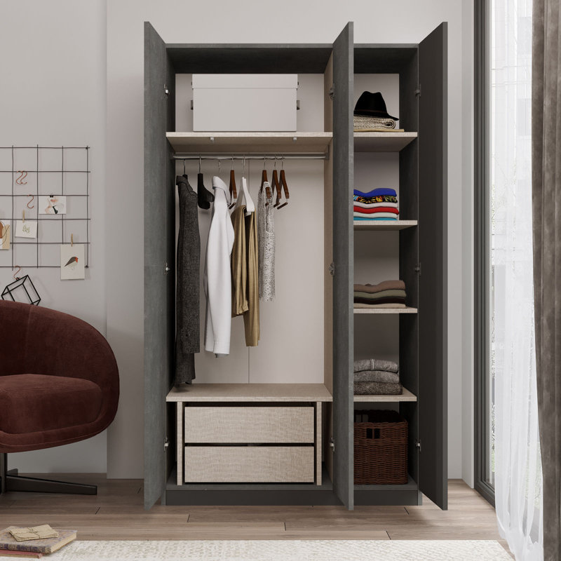 Haerr 2 Door Manufactured Wood Wardrobe, Grey
