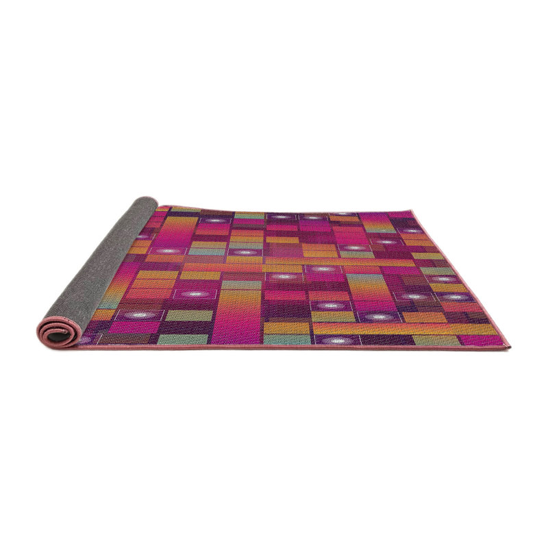 Tapis rose/rouge à motifs, Rond 6 pi