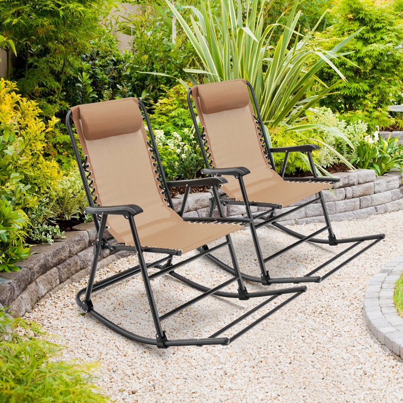 Chaise berçante d'extérieur en métal Myiesha, Beige