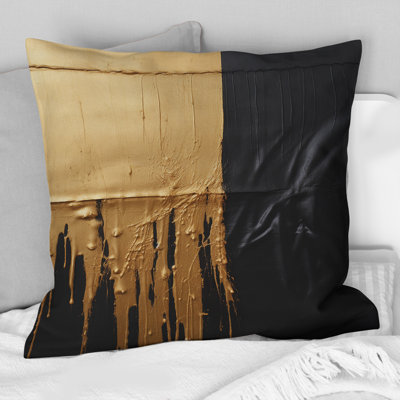 Essential Nature Abstract Gold And Black - Abstract Painting Printed Throw Pillow