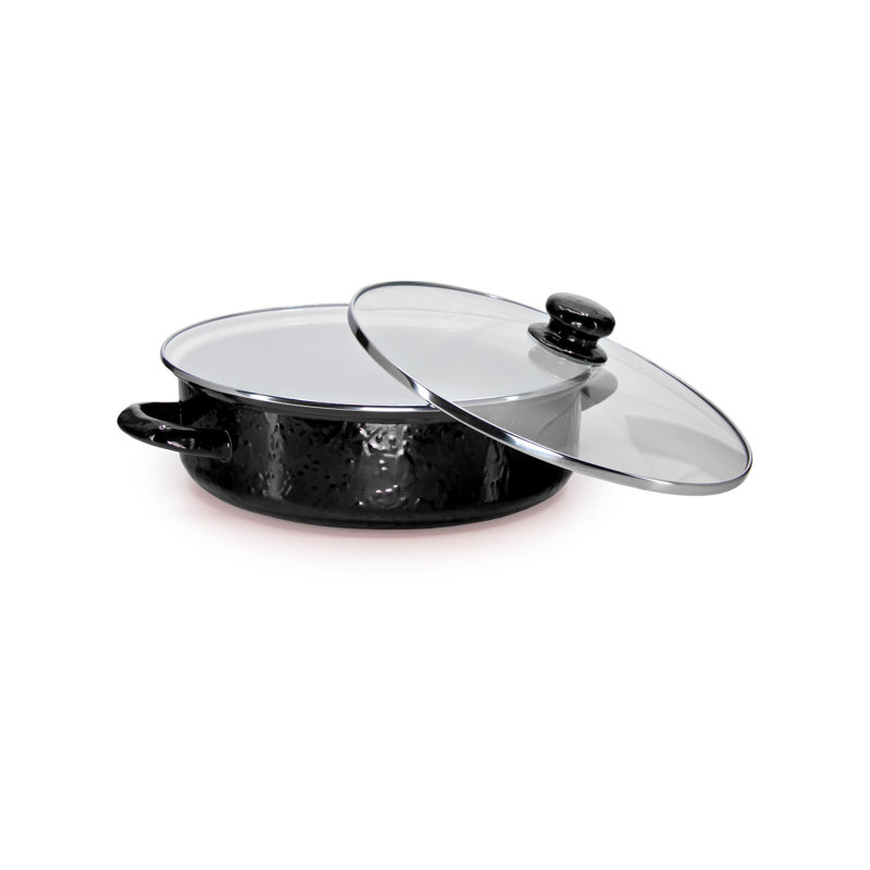 Golden Rabbit Enamelware Saute Pan with Lid, 3 qt., Solid White Textured