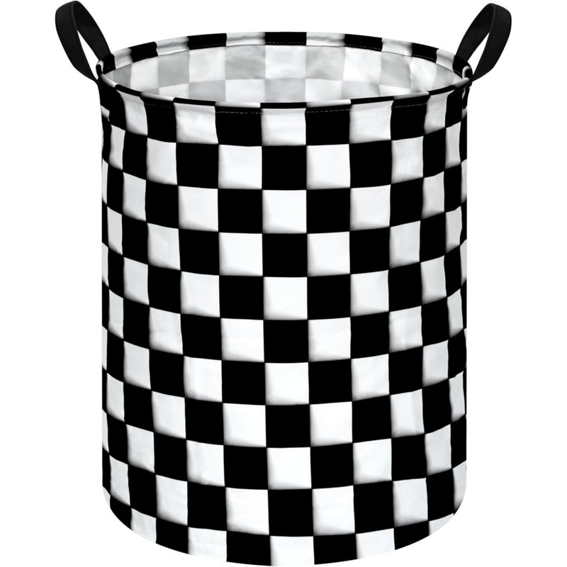 Round Checker Laundry Gift Basket Storage Hamper, Clothes Storage Organizer Bins, Shelf Basket With Handles For Room Decor