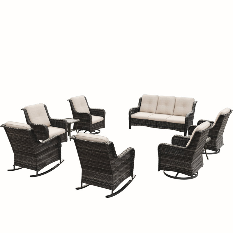 Minaxni Wicker 9 - Person Patio Conversation Set with Cushions, Beige