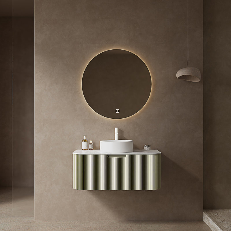 Meuble-lavabo de salle de bain avec lavabo, armoire de rangement murale à bords courbés et rayés avec tiroir, Vert, 36"