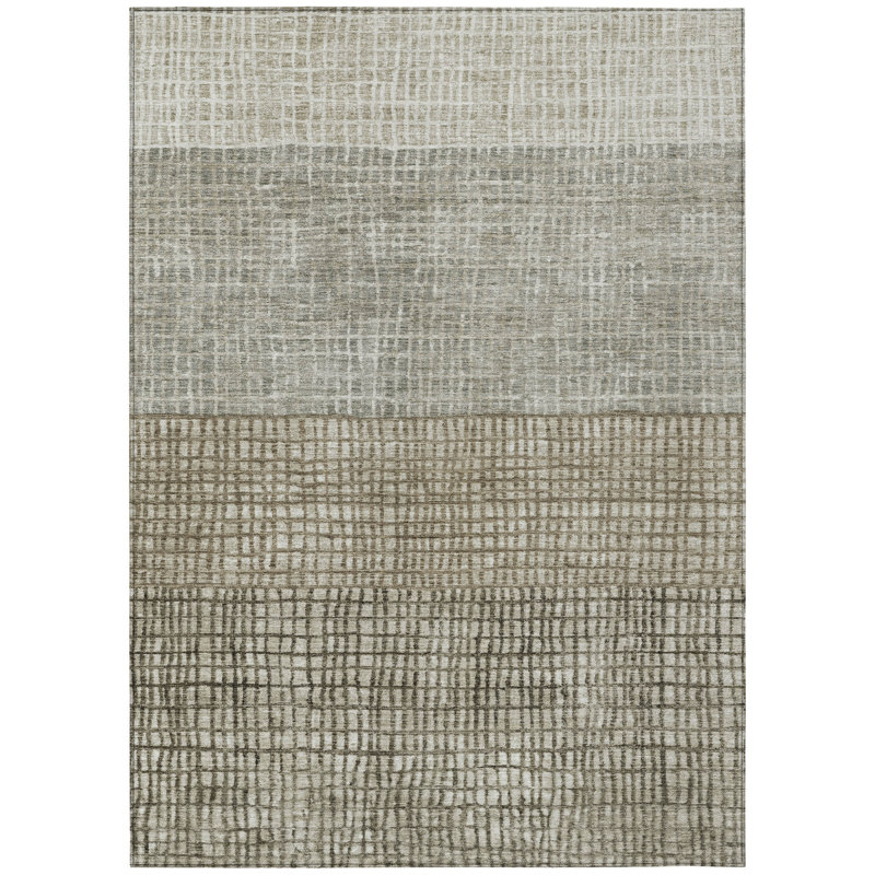 Machine Washable Indoor/Outdoor Xhevrie Taupe Rug, Rectangle 3' x 5'