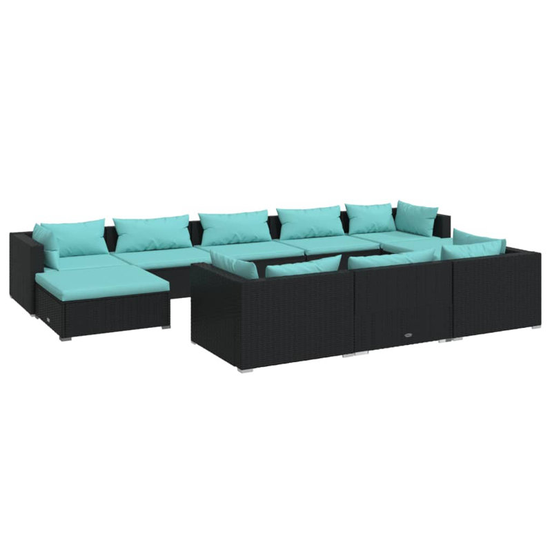 Lounge Sofa Seating Group, Water Blue, Black, 10