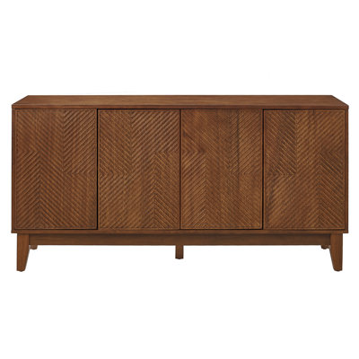 Mosaic Mid Century TV Stand with Storage Cabinet and Carved Geometric Doors